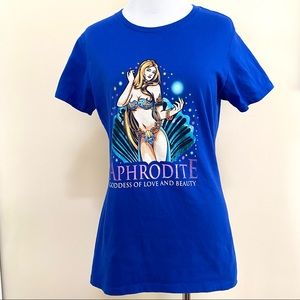 PORT & COMPANY APHRODITE RING SPUR FAN FAVORITE TEE SHIRT BLUE COTTON SMALL